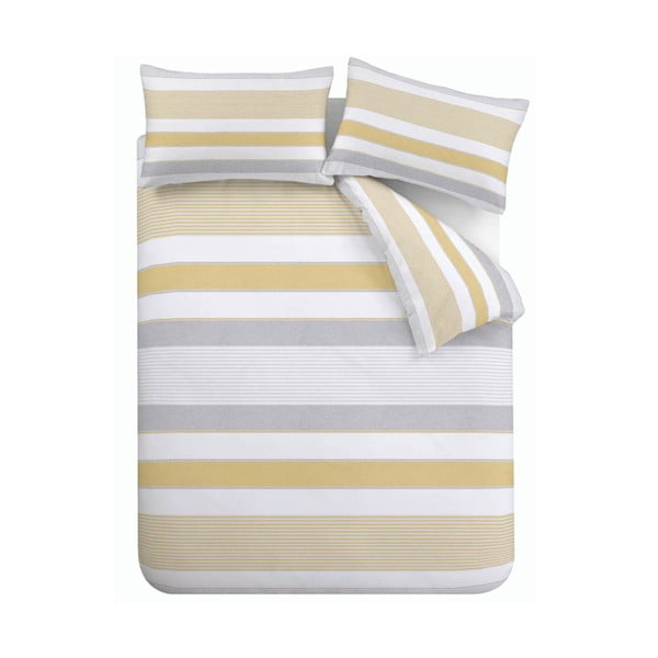 Жълто и сиво спално бельо , 135 x 200 cm Newquay Stripe - Catherine Lansfield