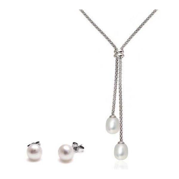 Sada stříbrného náhrdelníku s náušnicemi s perlou GemSeller Mentha