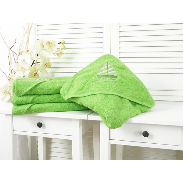Зелена хавлиена бебешка кърпа с качулка 90x100 cm Baby - B.E.S.