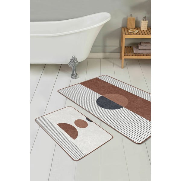 Бяло-кафяви изтривалки за баня в комплект от 2 бр. 60x100 cm - Mila Home-image-2