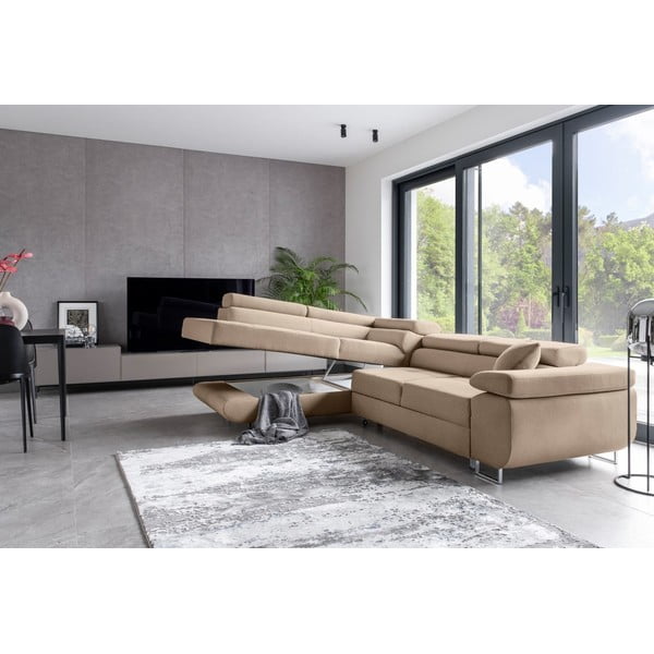 Бежов разтегателен ъглов диван с място за съхранение (ляв ъгъл L форма) Anton – ELTAP-image-4