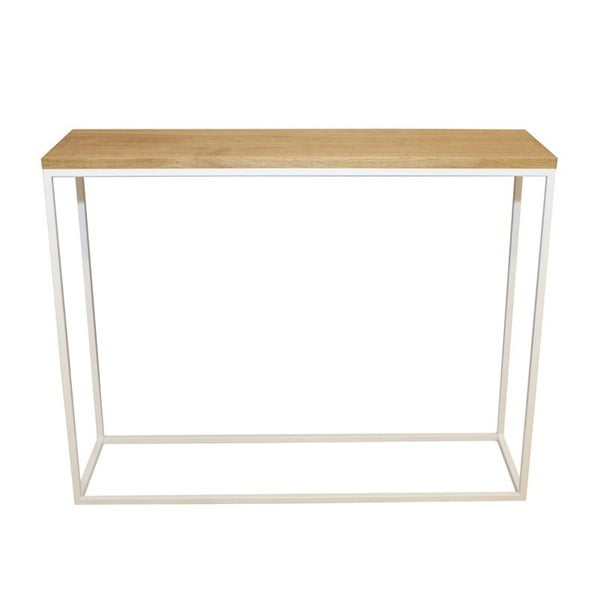 Bílý konzolový stolek s deskou z dubového dřeva take me HOME, 100 x 30 cm
