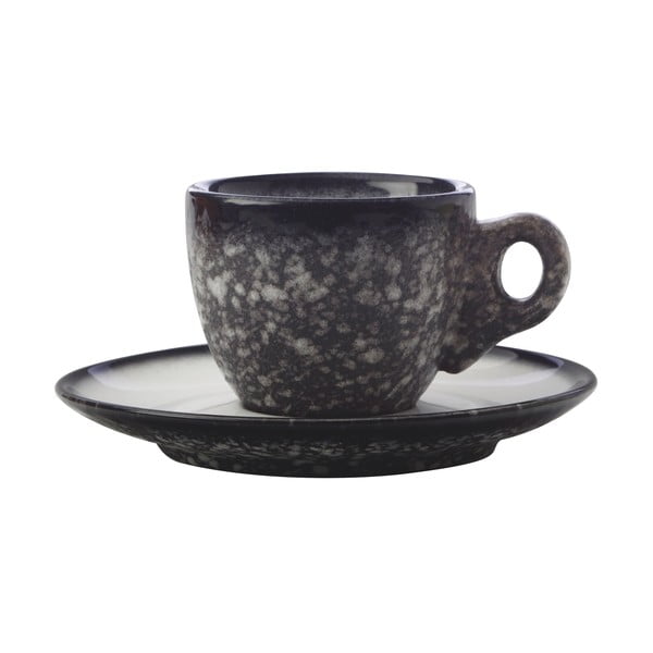 Черна керамична чаша с чинийка Caviar Granite, 80 ml - Maxwell & Williams