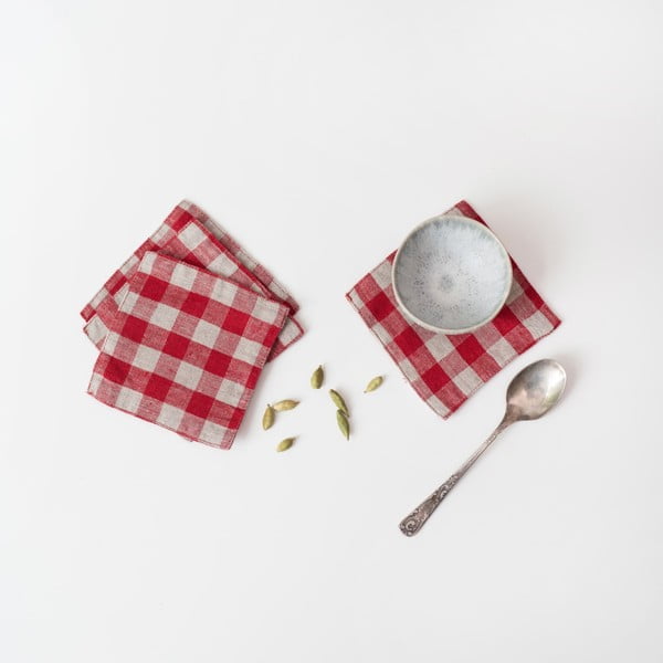 Червени текстилни подложки в комплект от 4 бр. Red Gingham – Linen Tales