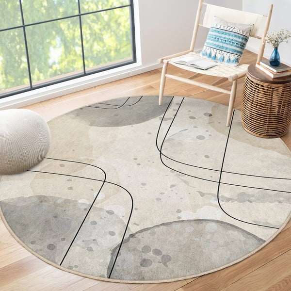 Бежов кръгъл килим подходящ за пране ø 150 cm Simple Lines – Mila Home-image-1