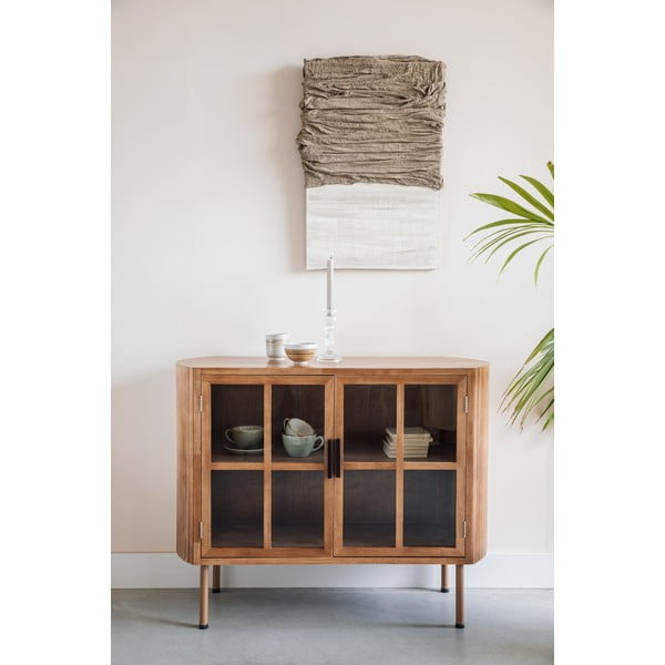 Витрина от масивно каучуково дърво в естествен цвят 100x80x38 cm Yaz – White Label-image-1