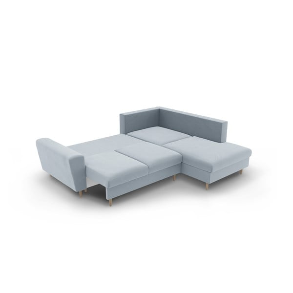 Светлосин кадифен разтегателен ъглов диван с място за съхранение (десен ъгъл/L форма) Kyoto – Cosmopolitan Design-image-4