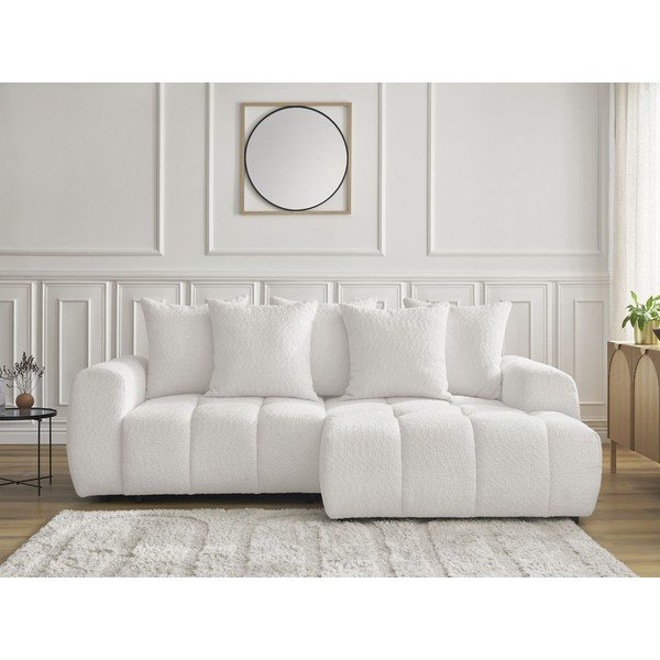 Бял  разтегателен ъглов диван с място за съхранение от букле (десен ъгъл) Roxelane – Bobochic Paris-image-1