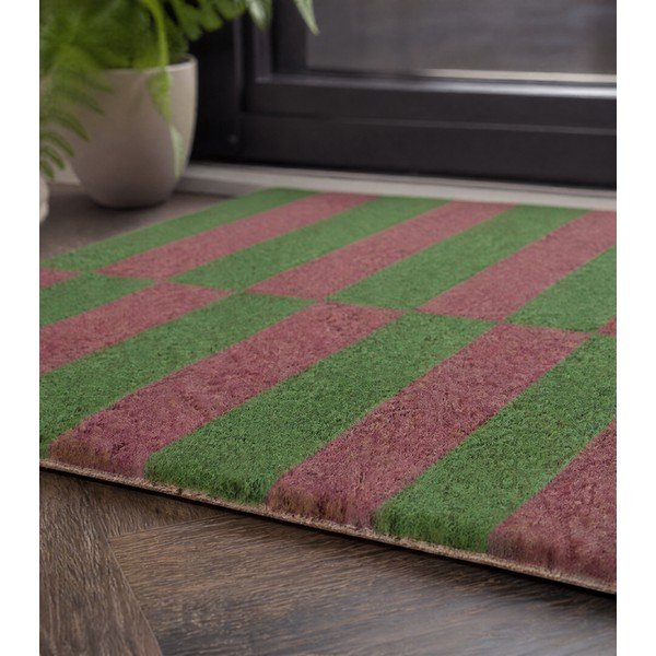 Изтривалка от кокосови влакна 40x60 cm Pink & Green Half Stripes – Artsy Doormats-image-3