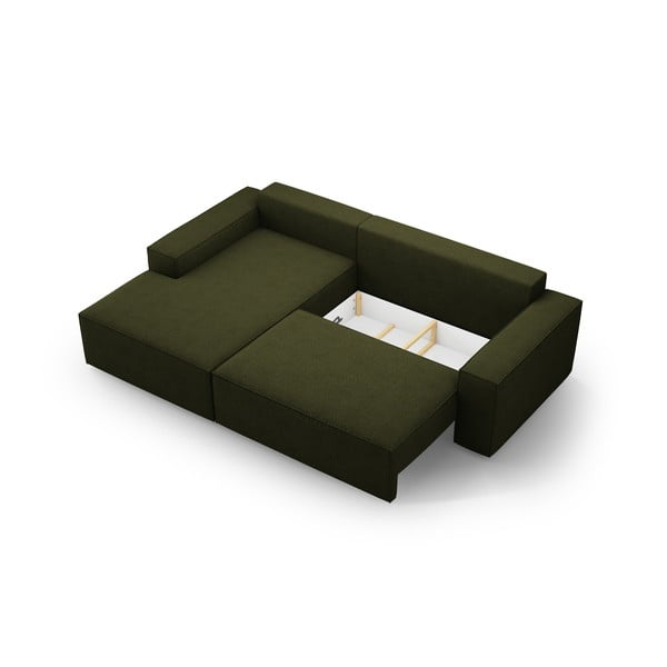 Тъмнозелен разтегателен ъглов диван от букле (ляв ъгъл) Jodie – Micadoni Home-image-4