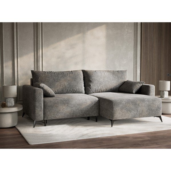 Сив шенилов сгъваем/с място за съхранение ъглов диван (десен ъгъл) Leon – Maison de Rêve-image-4