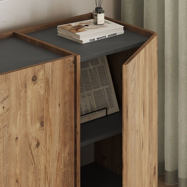 Скрин от декор от бор с отвор за кабели в естествен цвят 180x80x45 cm Dorma – Kalune Design-image-4