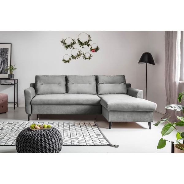 Светлосиво кадифено ъглово канапе, десен ъгъл Stylish Stan - Miuform-image-1