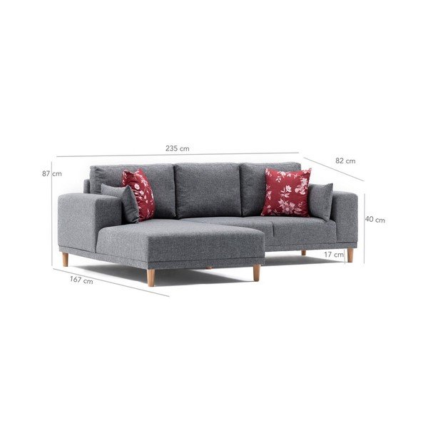 Тъмно сив ъглов диван Fanz, ляв ъгъл - Balcab Home-image-3