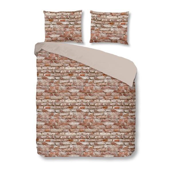Hnědé povlečení z bavlny na dvoulůžko Good Morning Brick, 200 x 200 cm