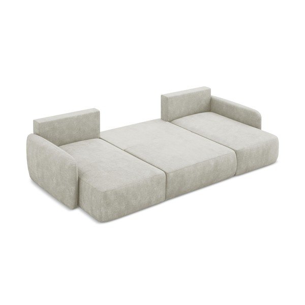 Кремав шенилов разтегателен ъглов диван с място за съхранение (U форма) Lilo – Makamii-image-4