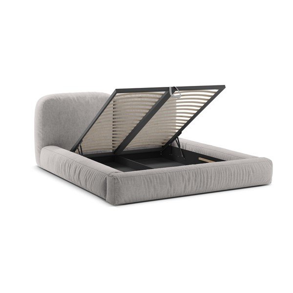 Светлосиво тапицирано двойно легло с място за съхранение и включена подматрачна рамка 180x200 cm Martina – Micadoni -image-2