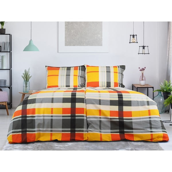 Оранжево единично  крепирано спално бельо 140x200 cm Orabge Kube – B.E.S.