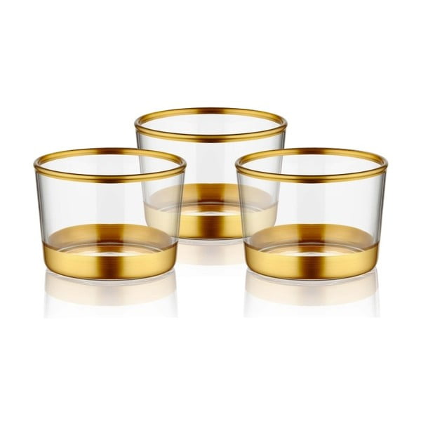 Комплект от 3 стъклени чаши за сервиране с декорация от златен глам - The Mia