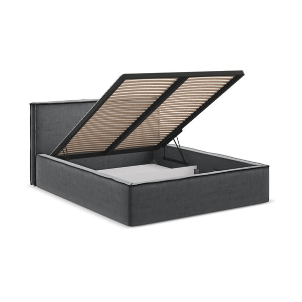 Тъмносиво двойно тапицирано легло с място за съхранение и включена подматрачна рамка 160x200 cm Anani – Makamii-image-2