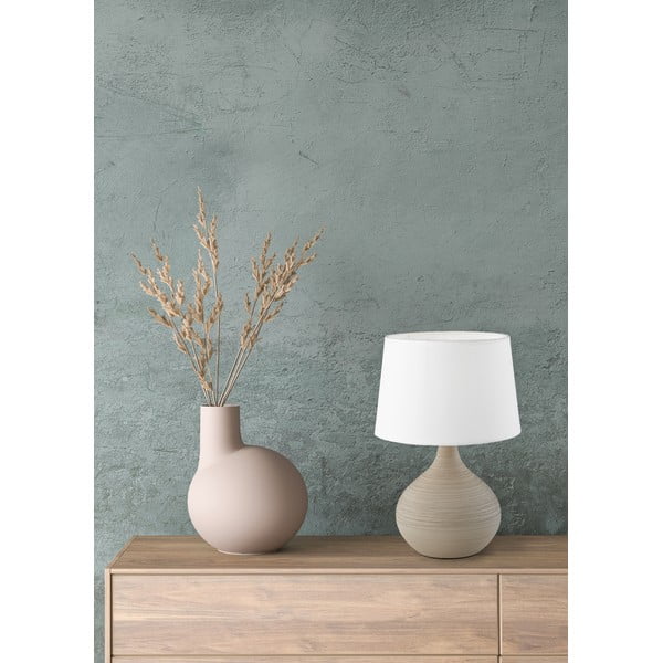 Бяло-кафява настолна лампа от керамика и плат, височина 29 cm Martin - Reality-image-1