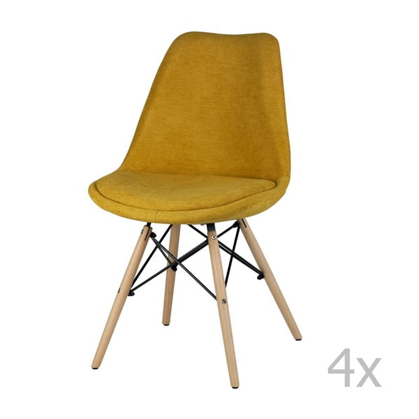 Комплект от 4 жълти трапезни стола Lindy - sømcasa