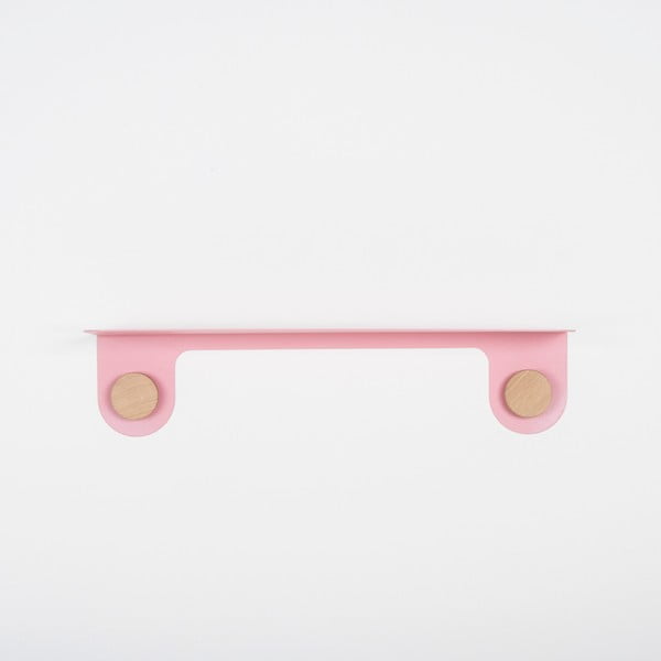 Стенен рафт от розова стомана с детайли от дъбово дърво с 2 куки, дължина 60 см Hook - Gazzda-image-2