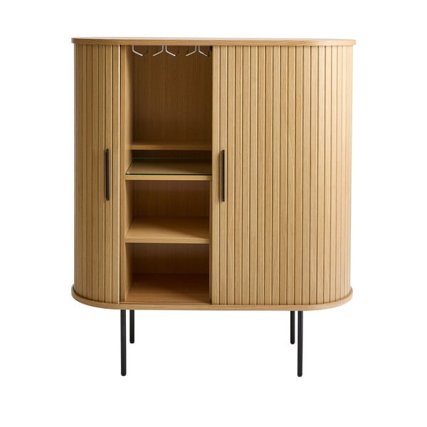 Шкаф за вино от дъбов декор  с плъзгащи се врати в естествен цвят 100x118x40 cm Nola – Unique Furniture-image-2