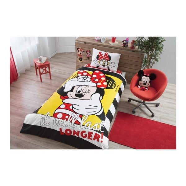 Памучно спално бельо с чаршаф за едно легло Disney Minnie Mouse Selfie, 160 x 220 cm - Taç