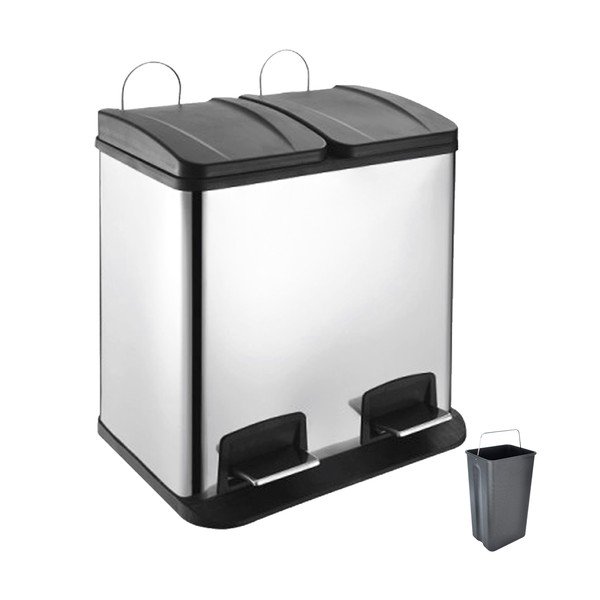 Кош за сортирани отпадъци от неръждаема стомана в лъскаво сребристо 2x20 l Duo - Orion