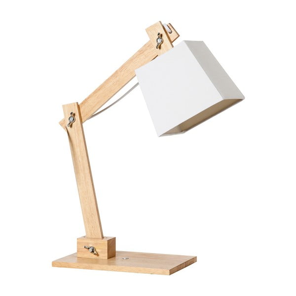 Бяла настолна лампа с дървена конструкция Erasmo - SULION