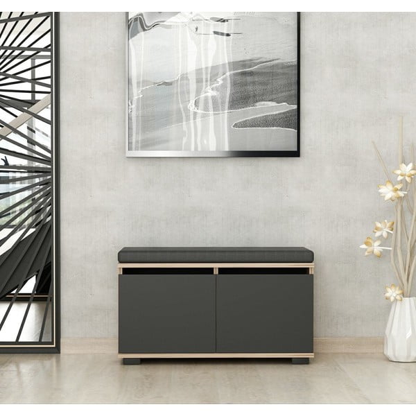 Стелаж за обувки с пейка от орех в черен и естествен цвят Drago - Kalune Design-image-2