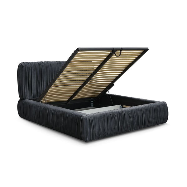 Светлосиньо тапицирано двойно легло с място за съхранение с включена подматрачна рамка 180x200 cm Blair – Bobochic Paris-image-3