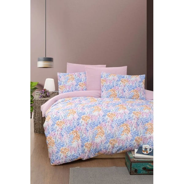 Розово и лилаво удължено спално бельо от четири части за двойно легло с чаршаф 160x220 cm Colorful – Mila Home