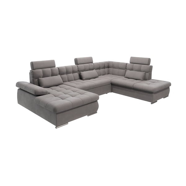 Сив разтегателен ъглов диван с място за съхранение (десен ъгъл/U форма) Merkur – Ropez
