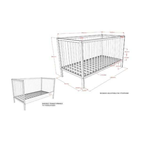 Кафяво детско креватче 70x140 cm от масивен бук с подвижна странична част/с регулируема височина Dino – Vipack-image-4