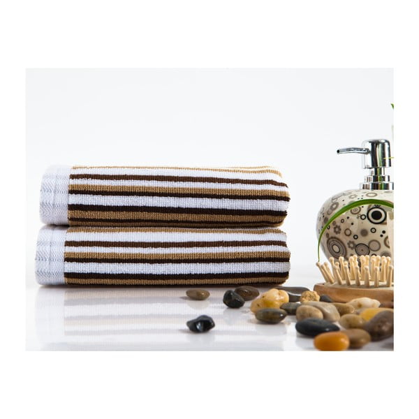 Sada 2 ručníků Flat Stripe Brown, 40x80 cm