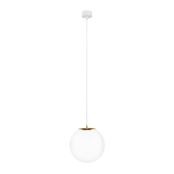 Бяла висяща лампа с бял кабел и златен детайл Tsuri, ⌀ 25 cm - Sotto Luce