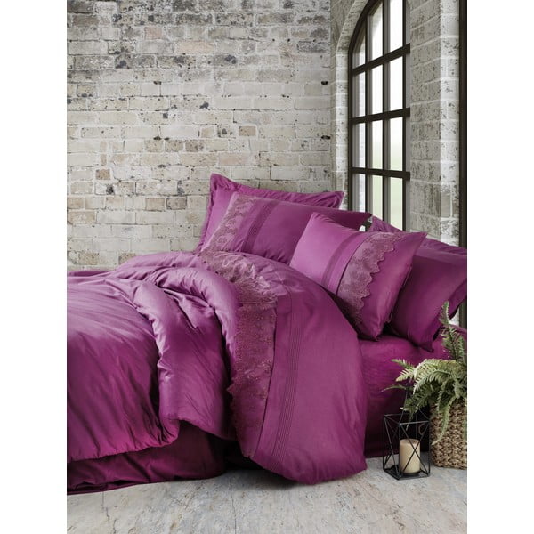 Памучно спално бельо в цвят фуксия с чаршаф Cotton Box Enzo, 200 x 220 cm - Mijolnir