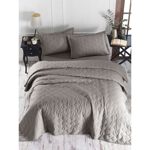 Сива покривка за легло с 2 калъфки за възглавници от памук ранфорс EnLora Home Fresh, 225 x 240 cm Fresh Color - Mijolnir