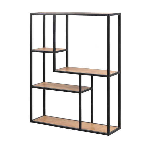 Черна/естествена стенна библиотека от декор от дъб  75x91 cm Seaford – Actona-image-2