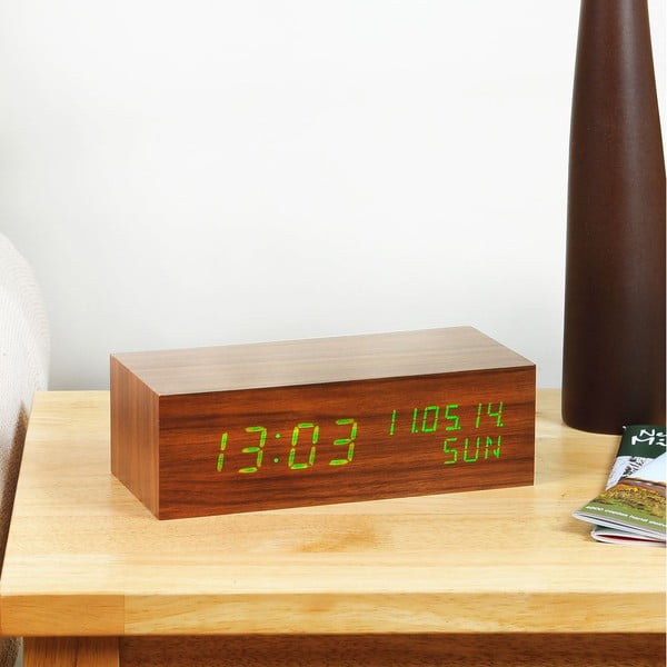 Zelený LED budík Square Click Clock, walnut-image-1