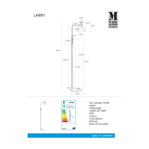 Бяла подова лампа Larry - Markslöjd-image-3