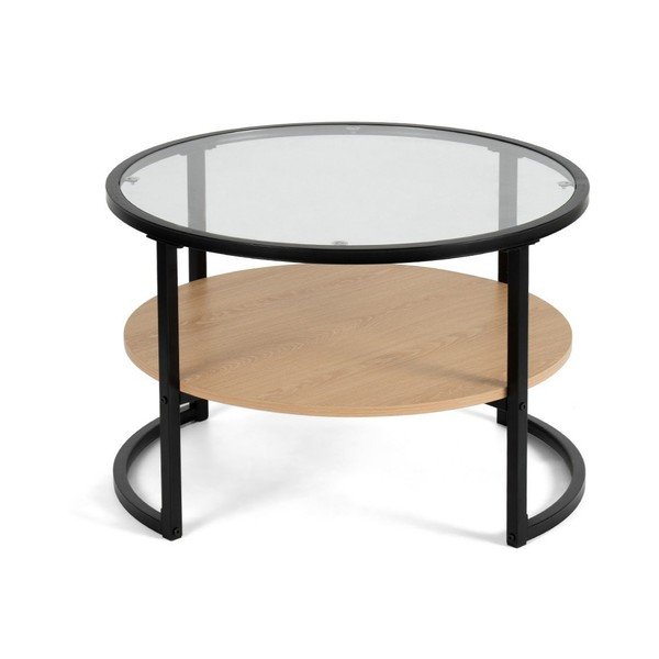 Черна/в естествен цвят кръгла масичка за кафе от декор от дъб  ø 68 cm Zanu – Bonami Essentials-image-2