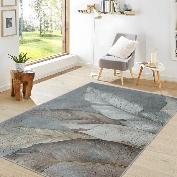 Зелено-сив килим подходящ за пране 80x150 cm Dusty Leaves – Mila Home-image-4