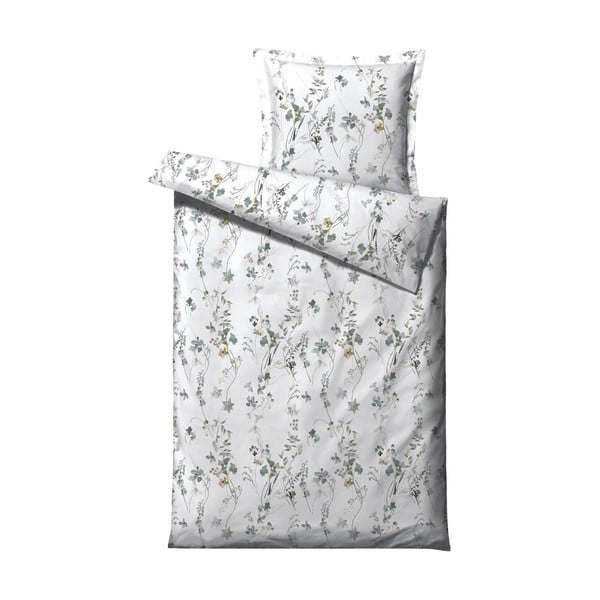 Бяло и зелено памучно спално бельо от сатен за единично легло , 140 x 220 cm Meadow - Södahl