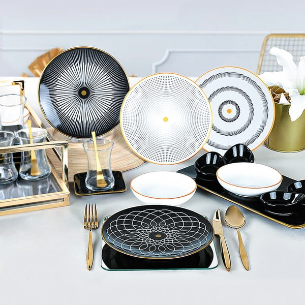 Комплект черно-бели керамични съдове от 21 части - My Ceramic