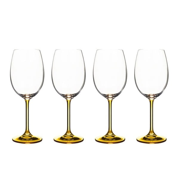 Комплект от 4 чаши за вино от жълто кристално стъкло Fluidum, 450 ml - Bitz