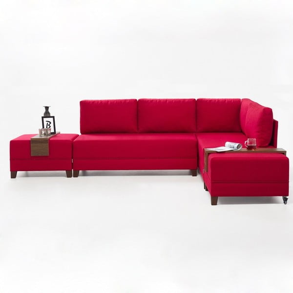 Червен разтегателен диван десен ъгъл 2 дъски за съхранение Diana - Balcab Home