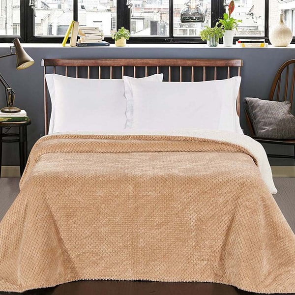 Krémový oboustranný přehoz na postel DecoKing Lamby, 210 x 170 cm